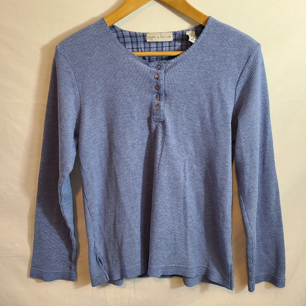 Lord &Taylor Blue Long Sleeve Thermal Style Shirt